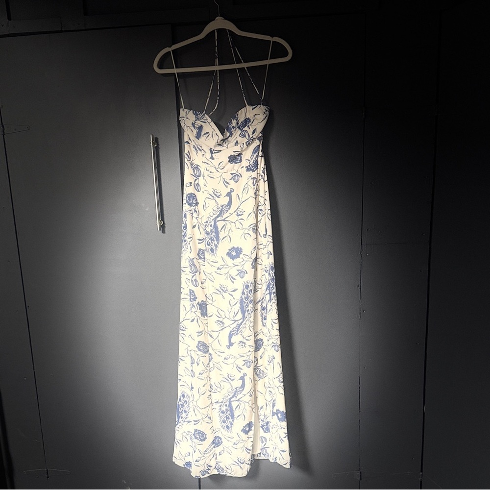 Abercrombie & Fitch White Maxi Dress with Blue Floral Print